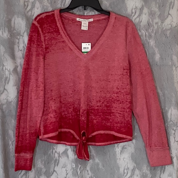 NWT American Rag Brand, Red V-Neck Burnout Tee, Lg - Picture 2 of 7